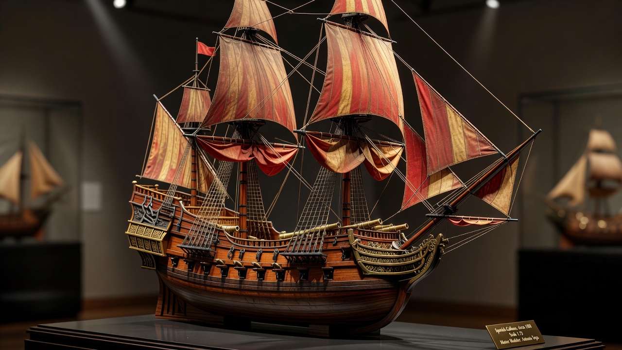 Modelo de galeón español del siglo XVII, representando los buques que cruzaban el Pacífico en la ruta de Manila