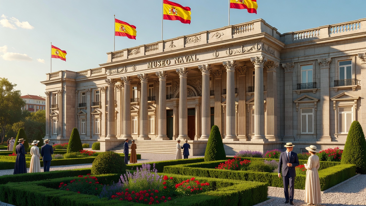 Fachada del Museo Naval de Madrid, institución fundada en 1843 que alberga la mayor colección de historia naval de España